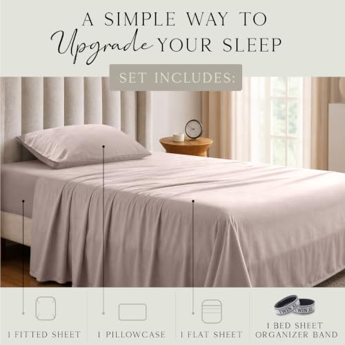 Image of KARISSA MAE Luxury Bamboo Viscose Twin XL Size Sheet Set | FSC Certified | Cooling | Ultra Soft | 18 inch Deep Pockets | Elastic Corner Straps | Includes Organizer Band [Dusty Rose]