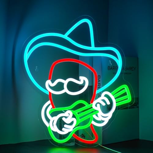 Image of Cowboy Hat Chili Guitar Neon Sign Anime Pepper Led Neon Signs Neon Bar Signs for Wall Decor USB Light Up Sign Neon Beer Signs for Home Bar Man Cave Party Club Kids Room