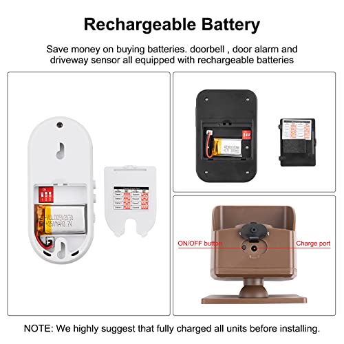 Image of Wireless Alarm System for Home Security Expandable - 6-Piece Kit Include Doorbell, Door Alarm, and Solar Driveway Alarm - Chime /Sensitivity Adjustable NO Wi-Fi NO Monthly Fee With Rechargeable Battery