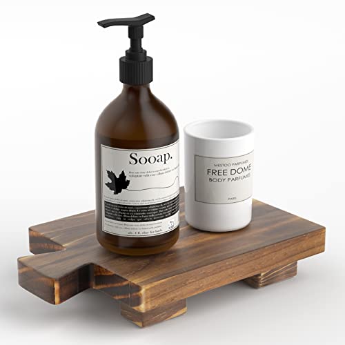 Image of COKOKERT Wood Pedestal Stand Riser,Wood Tray for Kitchen Bathroom Sink Decor,Wooden Dish Soap Tray for Soap Dispenser,Makeup,Guest Towels,Candles,Plants