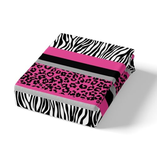 Pink Black White Zebra Bed Sheet Set Double Hot Pink Leopard Bedding Set for Kids Boys Girls Zebra Stripes Fitted Sheet Safari Animal Hair Bed Cover Bed Set 3Pcs (No TOP Sheet) - Image 4