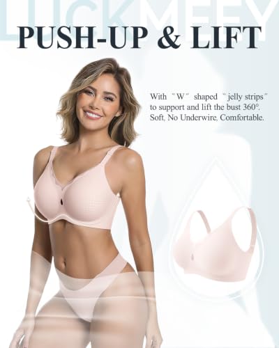 Image of LUCKMEEY Womens Wireless Push Up Bras Sexy V Mesh Supportive Seamless T-Shirt Bra No Underwire (U-Back & Crossback)
