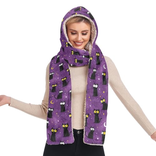 Bonnet à capuche chaud écharpe intégrée gants femme accessoire hiver extérieur chat