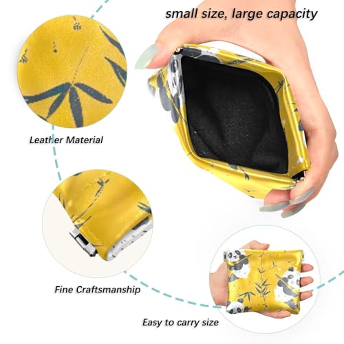 Cute Pandas Yellowe Coin Purse Leather Pouch Change Purse, Squeeze Coin Pouch for Cards, Keys & Lipsticks, Unisex2