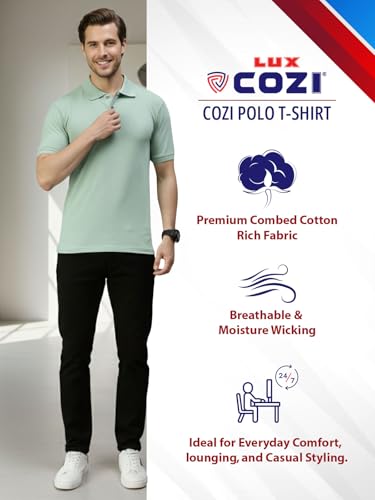 Image of Lux Cozi Men's Cotton Solid Polo Tshirt | Collar Tshirts | Half Sleeves | Stylish & Premium All Day Wear | Pack of 1