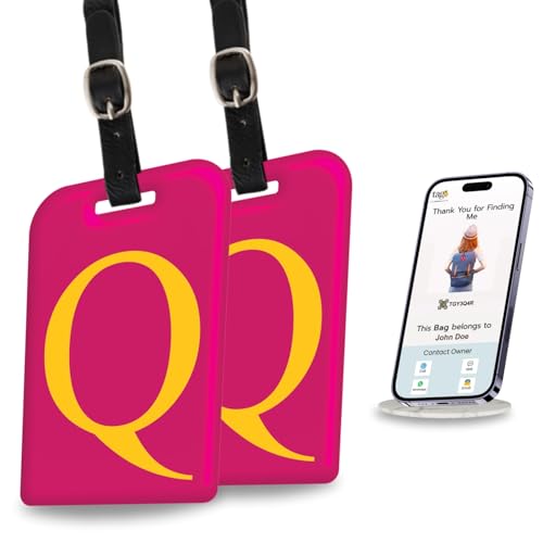tag8 2 Pack Luggage Tags for Suitcases, 26 Initial Letter Travel Luggage Baggage Identification Labels ID Tag with Global Loss Recovery Service | Airline Compliant | SITA World Tracer Code Enabled (Q)