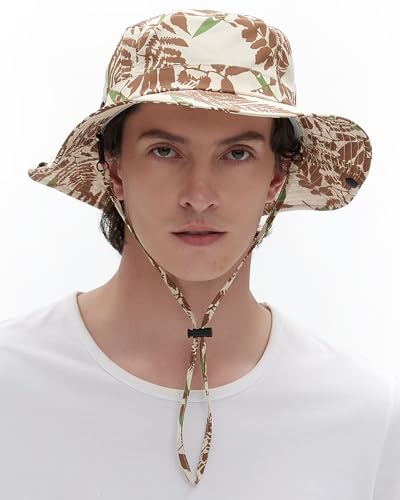 Image of Printed Bucket Hat UPF 50+ Quick-Dry Breathable Sun Hat, Roll-Up Brim Boonie Hat with Adjustable Fit for Beach Hiking Fishing