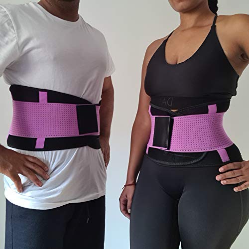 Faja de apoyo lumbar de Hombre y Mujer con tirantes de doble banda, Reductora Adelgazante ideal para el Gimnasio, hacer Deporte, el Trabajo y tiene Gratis un Bolsillo de Movil (Purpura S 70 A 85CM)