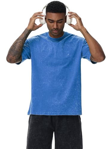 Image of Men's Oversized Cotton T-Shirts Loose Fit Vintage Washed Tee Unisex Short Sleeve Casual Shirts Tops