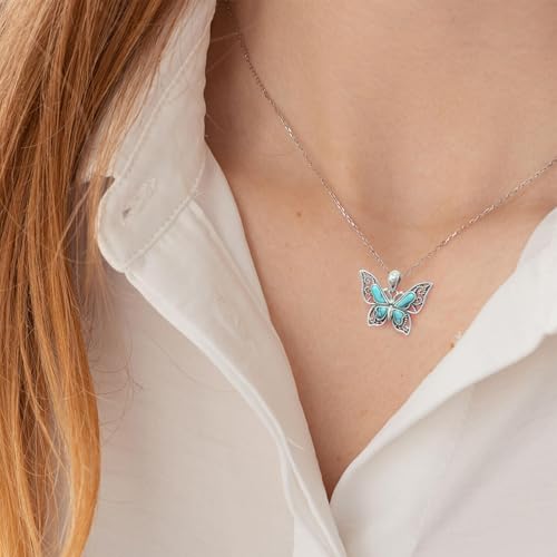 925-Sterling-Silver Turquoise Butterfly Necklaces for Women - Vintage Oxidized Butterfly for Friends Pendants, Exquisite Necklace to Gift Her for Christmas, Thanksgiving, and Birthdays for Her4