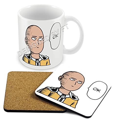Image of One Punch Man Ok Saitama Mug and Coaster Set by FT.