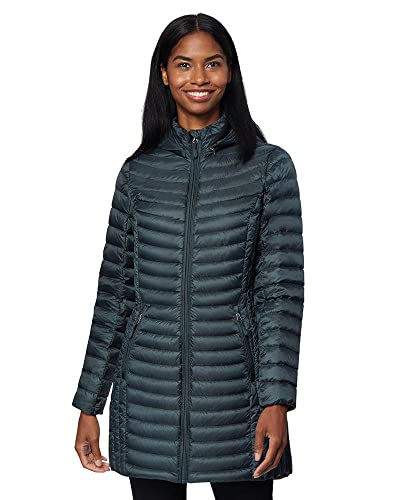 32 Degrees Women’s Ultra-Light Packable Down 3/4 Length Long Jacket with Detachable Hood