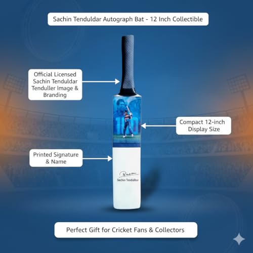 Image of AEM Wood Sachin Tendulkar Miniature Show Piece Cricket Bat with Photo & Signature 12 Inch| Pack of 1|