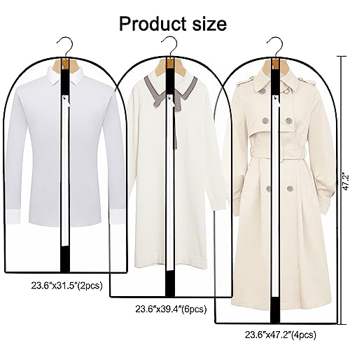 12Pack Breathable Clothes Covers with Zip, Waterproof Dustproof Garment Covers Moth Proof Dress Bags Mens Suit Storage Bag for Wardrobe Storage&Travel