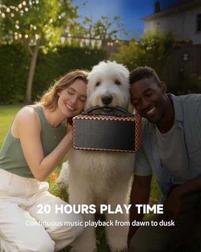 Image of DINDIN Portable Bluetooth Speaker: 80W (Peak), 20H Playtime, Wireless Big Wood Boombox with Deep Bass, Subwoofer, TWS, Large, Loud Speaker for Party, Outdoor, Backyard, Beach, Home,Gift(Black+Brown)