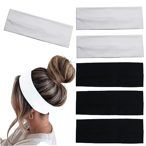 MLMOMVME 6 Pcs Black White Headbands for Women Hair Cotton Headband Non-slip Stretchy Elastic Head Wrap Holder Hair Accessories