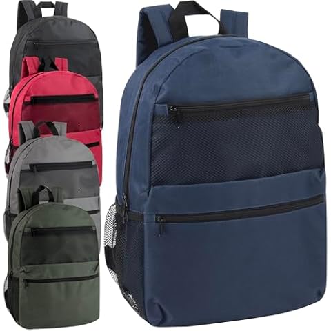 Trail maker 24 pack Classic Backpacks in Bulk Wholesale Backpacks with Side Pocket, Mesh Pocket for Homeless Adults, Donation (Male Colors Pack) Cover