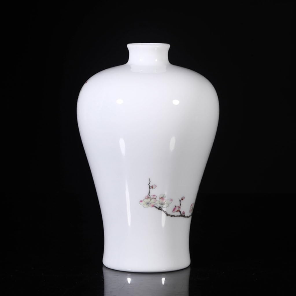 Vase Ceramic Pastel Plum and Bamboo Figure Vase Decoration Living Room Handmade Chinese Home Desktop Decorations Suitable for Dining and Living Room Home decoratio