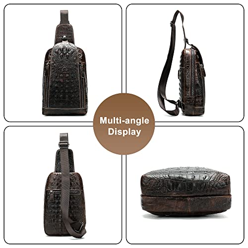 Men's Crocodile Pattern Leather Casual Daypack Genuine Leather Sling Bag Backpack Crossbody Shoulder Bag Chest Bag2