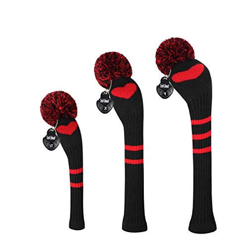 Couvre-club de golf en tricot Scott Edward | Set 3 pièces motifs cœur pour driver et bois