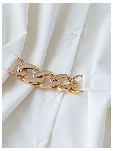 GORGLITTER Women's Button Down Long Sleeve Blouse Metal Cinch Wasit Bow Tie Back Office Work Shirt Top4