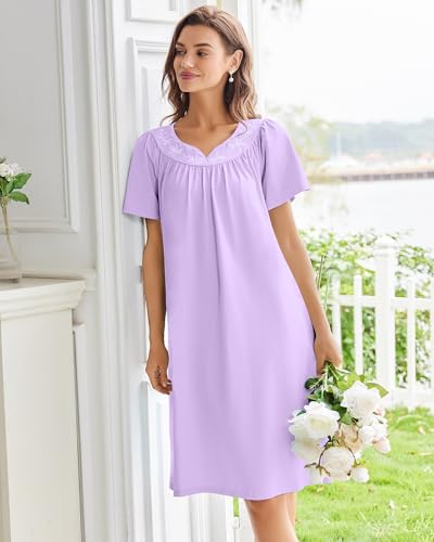 Image of Ekouaer Moo Moos for Women House Dress With Pockets Cotton Nightgowns Short Sleeve Night gowns Embroidered Mumu Dress