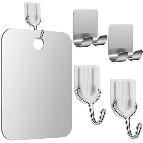 Jetec Anti-Fog Shower Mirror Fogless Bathroom Shaving Mirror with 2 Razor Hooks, 2 Removable Adhesive Razor Holders for Men and Women, 6.8 x 5.2 Inches