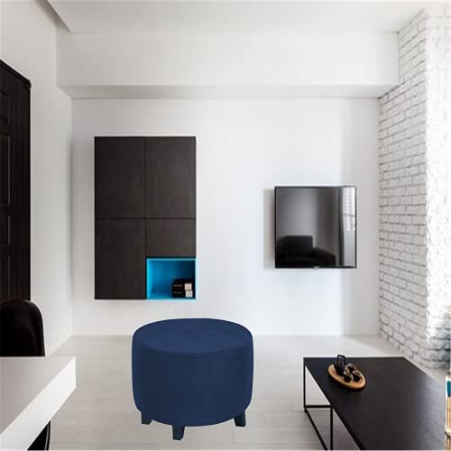 Gamukai Round Ottoman Slipcover Ottoman Covers Footstool Protector Covers Storage Stool Plush Velvet Stretch With Elastic Bottom (Navy, Medium) #TOP1