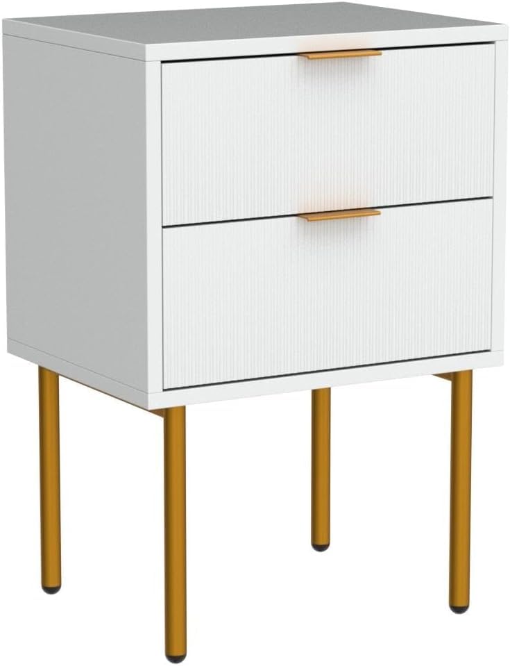 Nightstand,Morden Bedside Table with Gold Frame,Small White Night Stand,End Table,Bedside Furniture,Side Table with Drawer and Shelf for Bedroom,Living Room (2Drawers, White.)