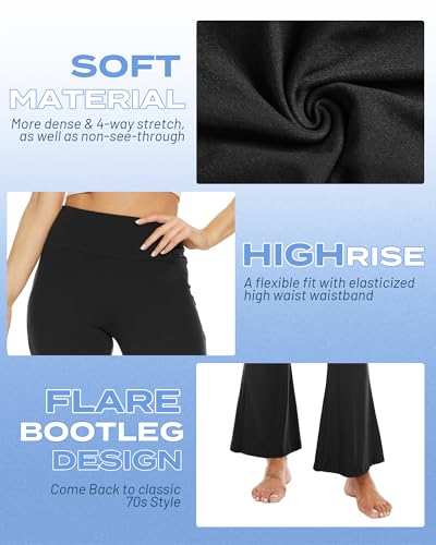 Sundwudu Black Flare Yoga Pants for Women - Soft High Waist Bootcut Leggings Tall & Long Bootleg Pants for Women