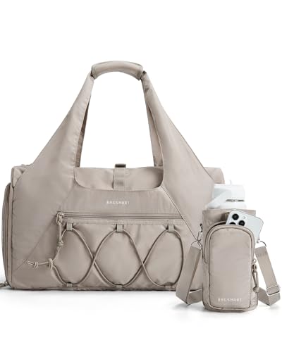 Image of BAGSMART Gym Bag for Women, Lightweight Duffel with Shoe Compartment, Tote Bag with Wet Pocket for Yoga Travel, Camel, Medium to Large, Casual, Tote