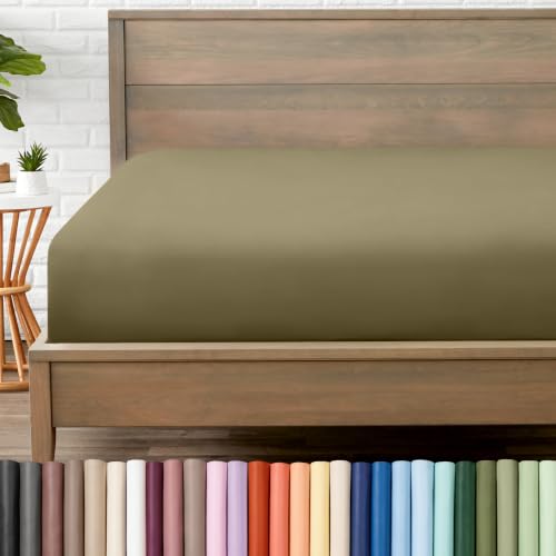 Bare Home Twin XL Fitted Sheet - 1800 Ultra-Soft (Twin XL, Olive) - image 1