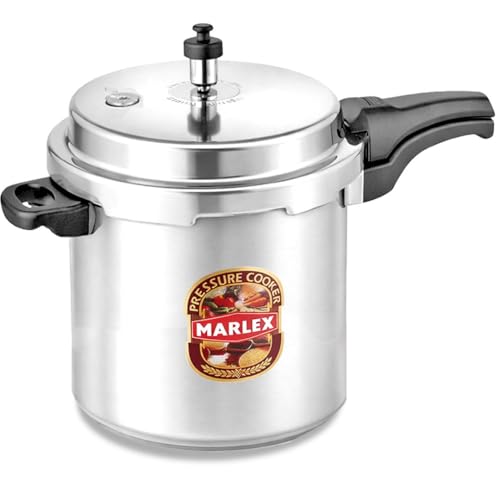 Image of Marlex Deluxe 12 Litre Outer Lid Aluminum Pressure Cooker | Gas Stovetop Compatible Cooker, Non Induction Base, Metallic Safety Plug, ISI Certified | Silver - 5 Years Warranty