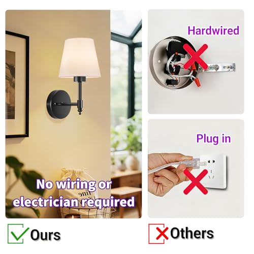 Image of Battery Operated Wall Sconces Set of Two, Rechargeable Wireless Wall Lights with RGB Dimmable Magnetic Bulb and Remote,15 Colors Options Wireless Wall Lamps for Bedroom Living Room Hallway -black