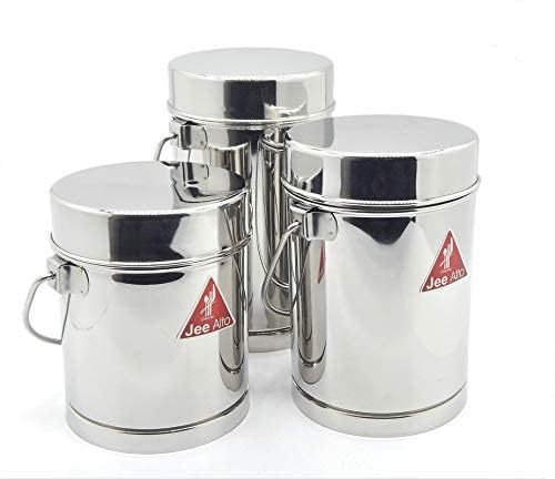 Image of Stainless Steel 2 in 1 Multipurpose Milk Can /Chutney n Sambhar Barni with Steel Inner Separator Cup Small (Cup : 300 ml + Dabba: 1050 ml)