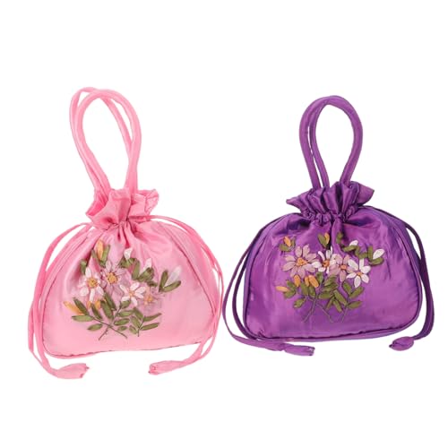 HEMOTON 2 Piezas Bolso Bordado Tradicional Chino Bolso Étnico con Cordón para Mujer Resistente y Reutilizable Estilo Hanfu para Bodas y Uso Diario