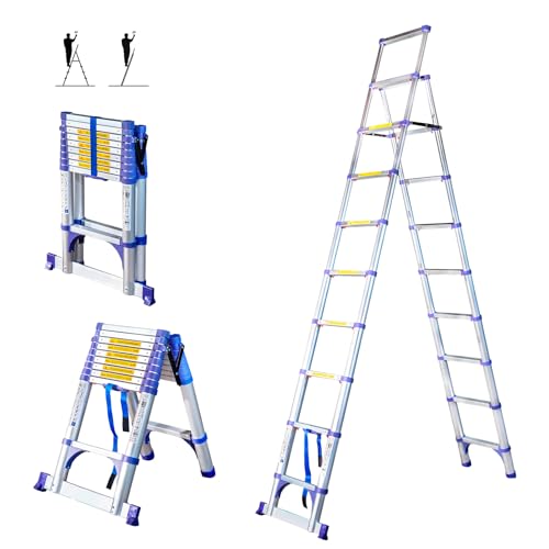 Escalera telescópica de 10 escalones EXTENDACT10, Escalera telescópica 2.9m+2.6m, Escalera Plegable telescópica, Altura máxima de Trabajo 4,4m, Garantía de 5 años, Hostrom