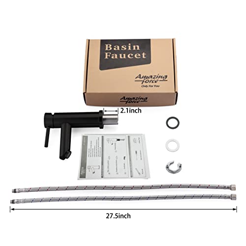 Amazing Force Single Hole Bathroom Faucet Single Handle Bathroom Sink Faucet Matte Black Stainless Steel Basin Mixer Tap,Sink Drain & Deck Plate Not Included(Matte Black) 1.2 Gpm #TOP6