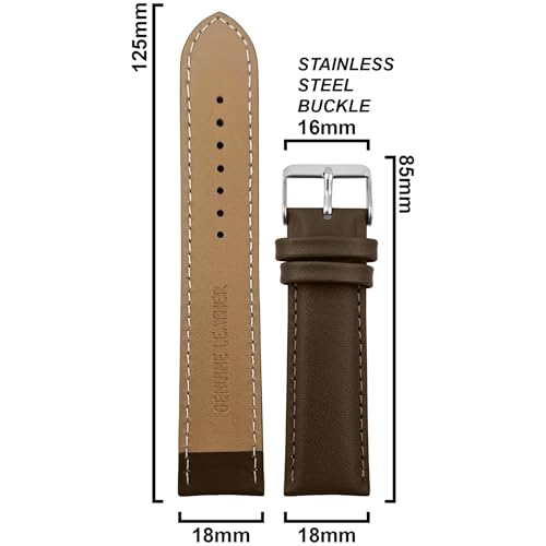 Image of DBLACK ''NAGATA'' Leather Watch Strap, Fully Stitched Matte Finish Watch Belt / / For 18mm, 20mm, 22mm, or 24mm Full-Padded Watch Band (Choose Your Size & Color)
