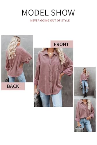 Image of Magritta Womens Shirts Button Down Long Sleeve Collared V Neck Oversized Blouses Tops with Pockets