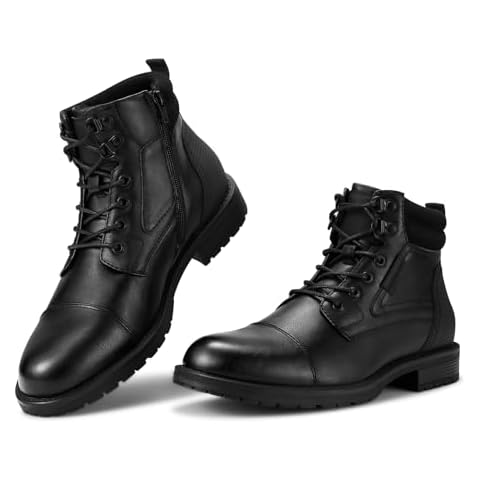 Rollda Men's Motorcycle Boots Combat Boots Casual Dress Boots for Men Lace Up Cap Toe Ankle Boots Black Size 10.5 Cover