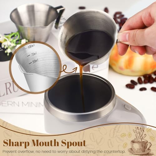 LELE LIFE 3-Pack Espresso Measuring Cups - 100ml 304 Stainless Steel Espresso Shot Cups - Stackable Espresso Pouring Cups with Spout and Handle - Silver - Image 3