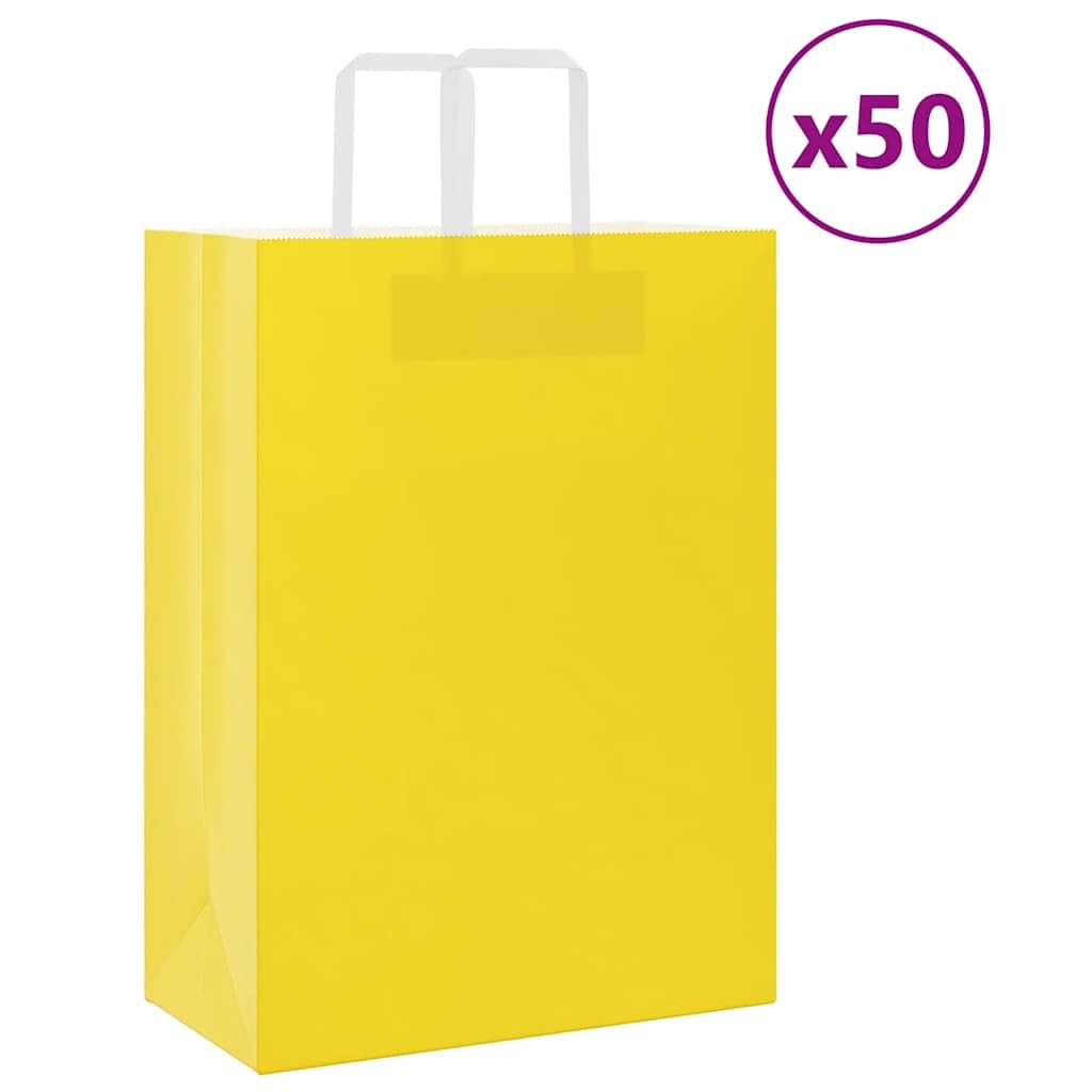 Sacchetti di carta 50 pezzi con manici gialli 32 x 17 x 44 cm
