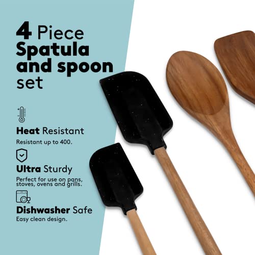 Real Simple Silicone Spatulas And Wooden Spoons For Cooking Set | Wooden Spoon, Wooden Spatula And 2 Silicone Spatulas For Nonstick Cookware | Heat Resistant And Dishwasher Safe #TOP1