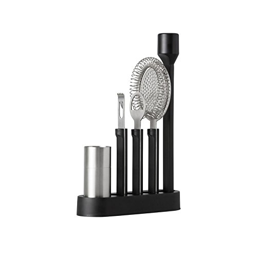 Rabbit Align 5 Piece Home Bar Tool Set with Caddy (Stainless Steel/Black)