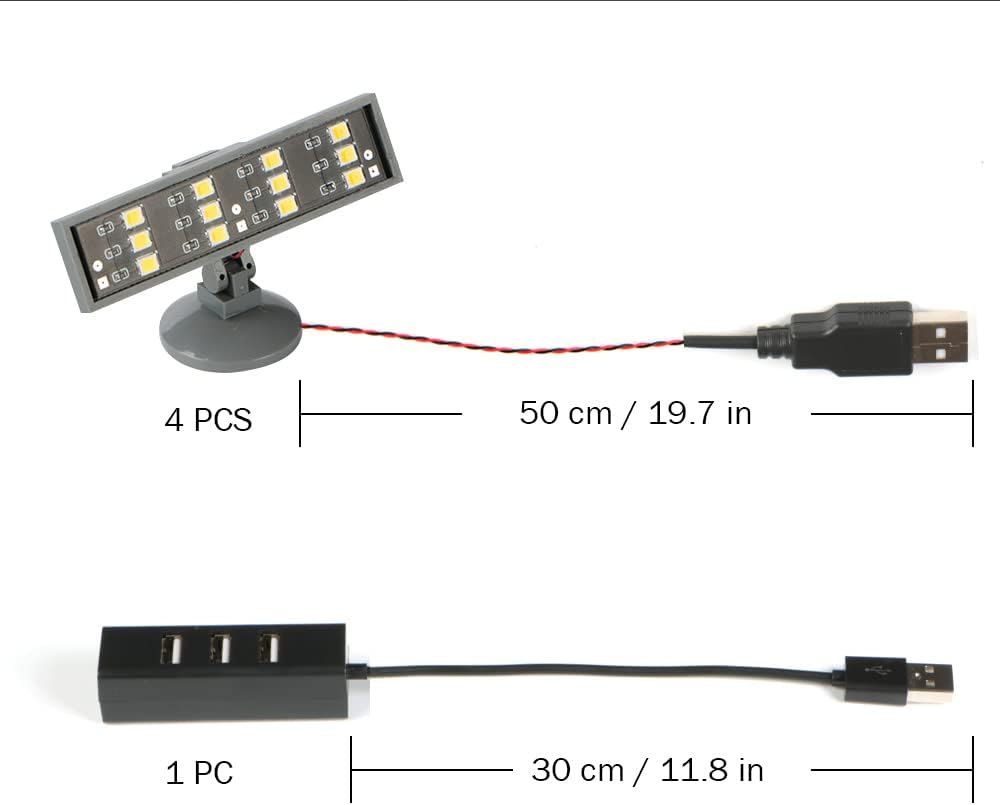4PCS Building Block LED Spotlight USB Interface with High Brightness 160mAs Power Supply Suitable for Large Models External Lighting Contour DIY Kit Compatible with Lego (Warm White Light)