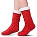 SDBING Women's Super Soft Warm Cozy Fuzzy Fleece-lined Winter Knee Highs Christmas gift Slipper socks Red One Size
