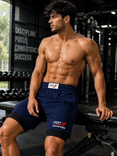 Image of Men's 2-in-1 Dual Layer Workout Shorts with Compression Liner, Phone Pocket, Quick-Dry Athletic Running Shorts for Gym, Training, Sports & Fitness