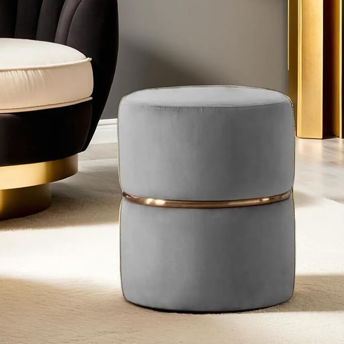 Round Ottoman Stool for Living Room Furniture, Fluffy Ottomans and footstools for Sitting and Room dcor Grey (Pack of 1)-image-15