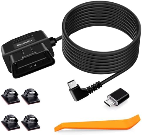 YANBORONSN OBD Stroomkabel voor Dash Camera, OBD2 naar USB adapter hardwire oplaadkabel met schakelaar knop 24 uur bewaking en Acc 2-modus 12-24V naar 5V/3A (3,5/11,5 FT) (90 Graden USB C